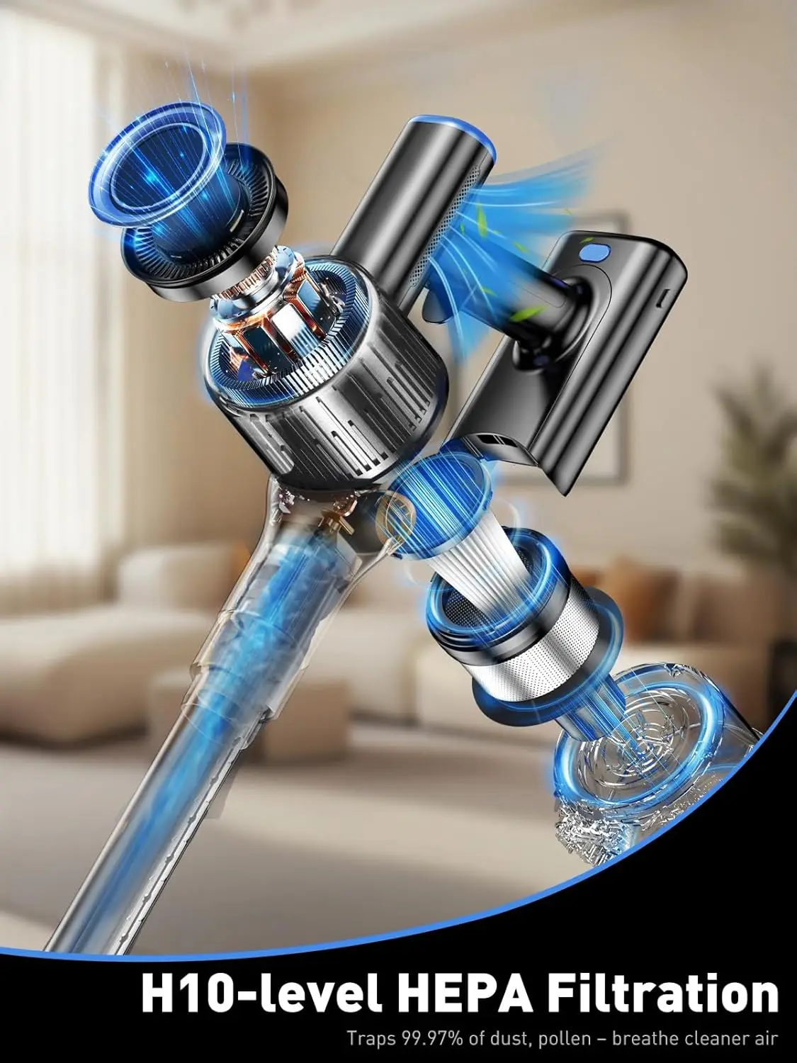 مكنسة كهربائية لاسلكية، مكنسة كهربائية 8 في 1 مع شفط قوي 40 كيلو باسكال، مكانس كهربائية خفيفة الوزن وقت التشغيل 45 دقيقة للمنزل