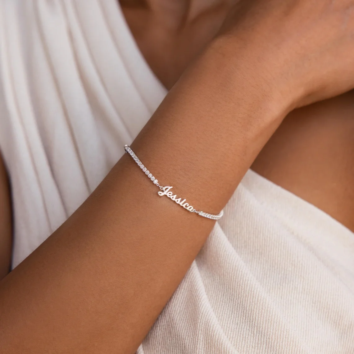 Customized Name Shiny Zircon Chain Bracelet for Women Kid Stainless Steel Personalized Bling Stone Chain Bracelet Christmas Gift - view 2