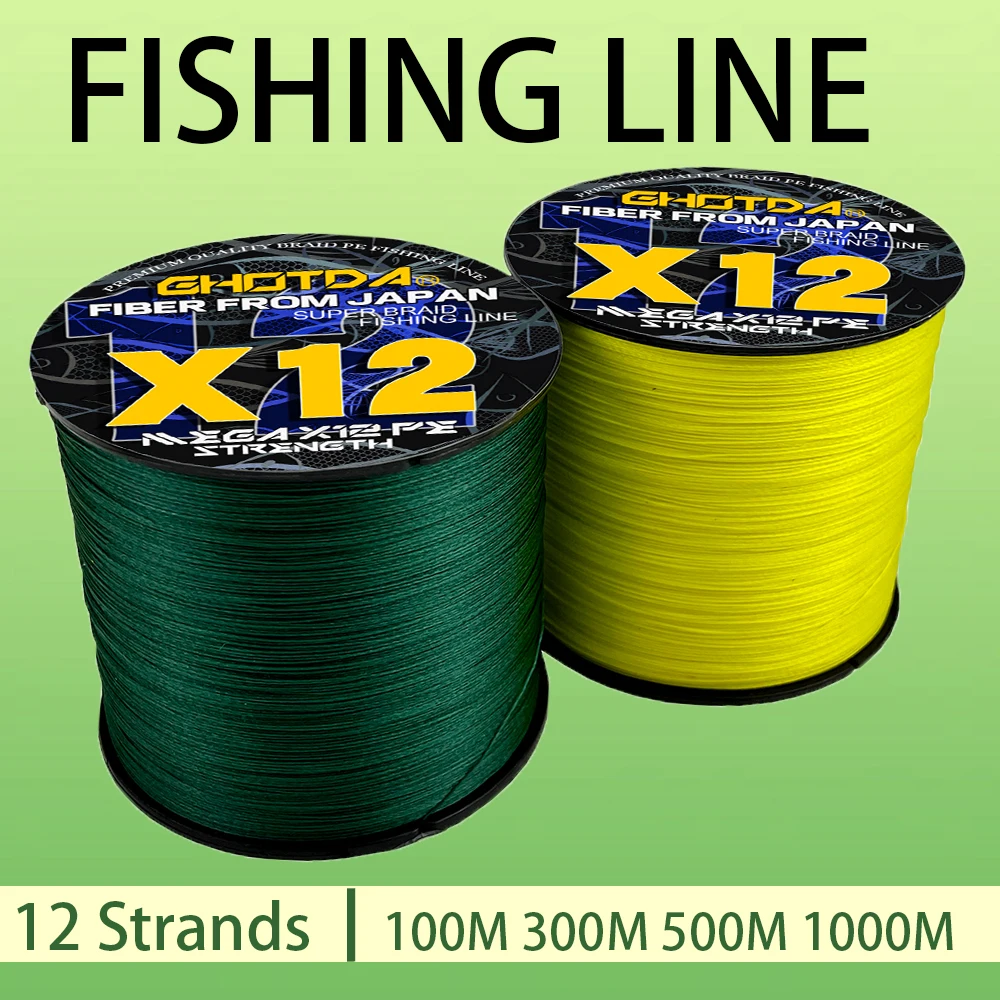 Super 12 Strands Braided Ice Fishing Line 100M-1000M PE Saltwater Sea Fishing 25LB-120LB Strong Resistant Weaves 0.16mm-0.55mm