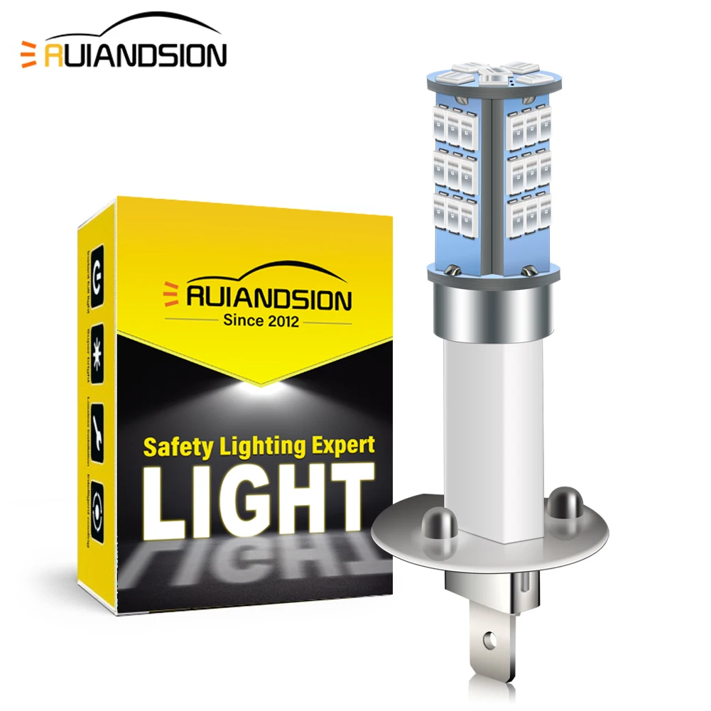 RUIANDSION 2PCS H1 H3 Fog Auto LED Day Running Light Driving Bulb AC 12V 24V 2835SMD 660LM White Green Blue Amber Yellow Red