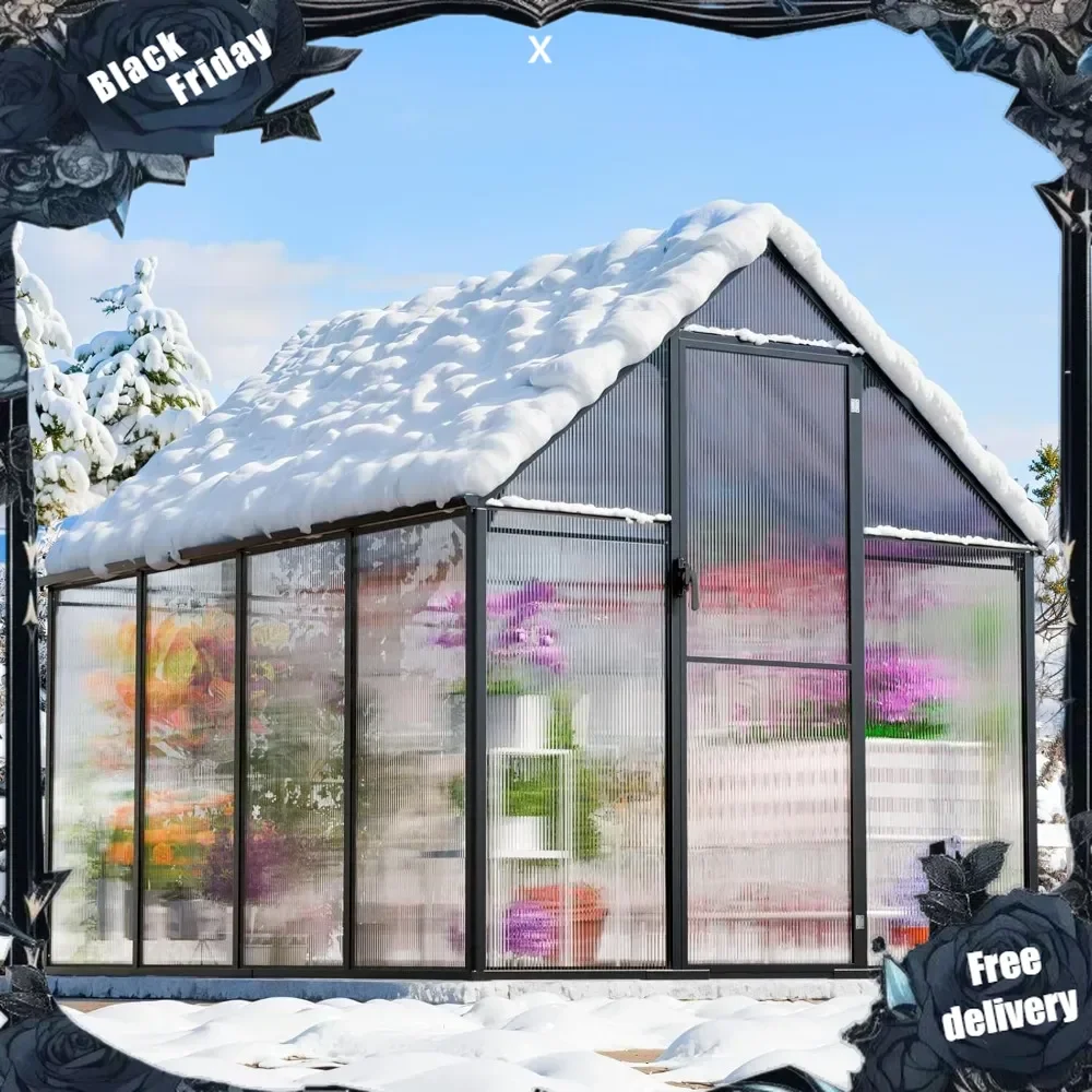 

8.2x6.2 FT Greenhouse for Outdoors, Easy Assembly Aluminum Heavy Duty Polycarbonate Greenhouses w/Vent Window