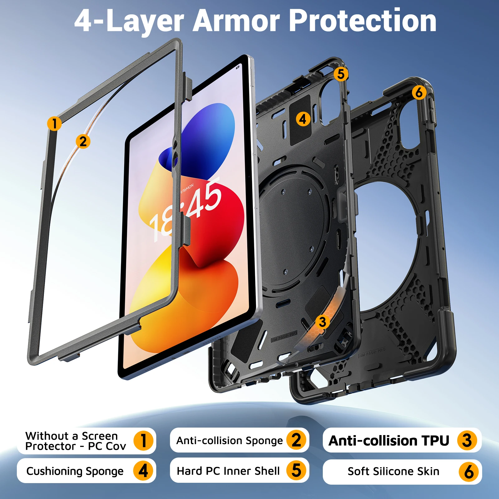 Armor Case For Xiaomi Poco Pad M1 Redmi Pad 2 Pro 2025 2024 12.1" 11" 360 Rotating Stand Heavy Duty Cover With Shoulder Strap