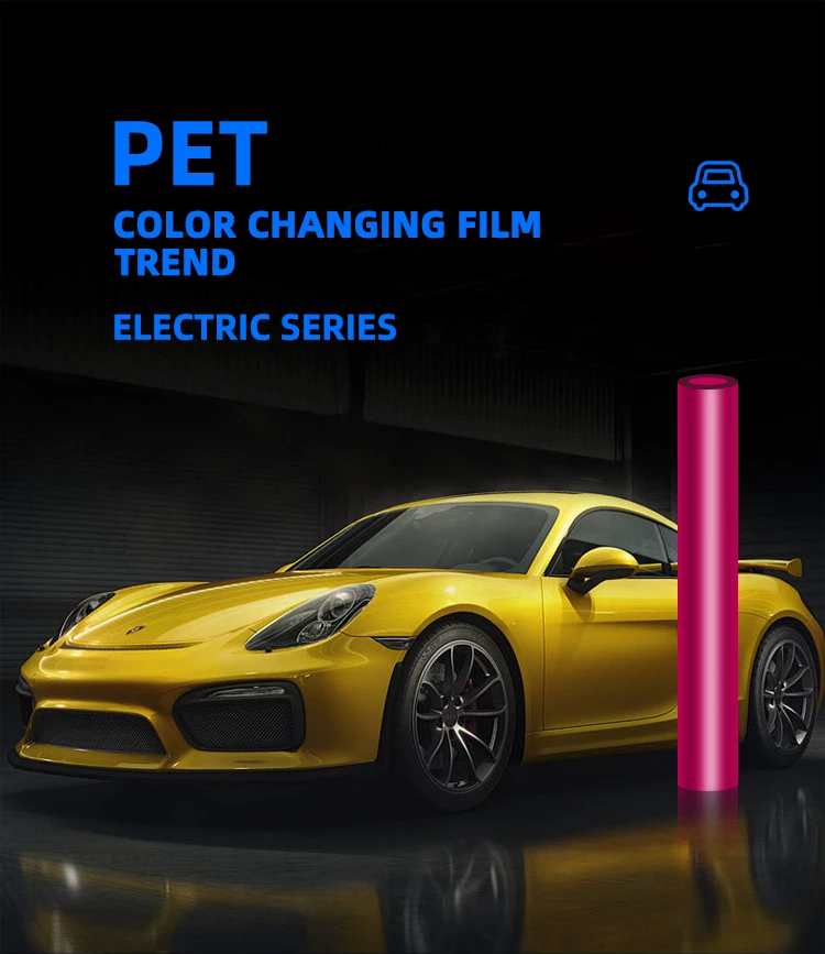تسليم سريع 7F فيلم عالي اللمعان تغيير لون الفينيل PET الأرجواني رمادي أزرق يلتف السيارة الملونة
