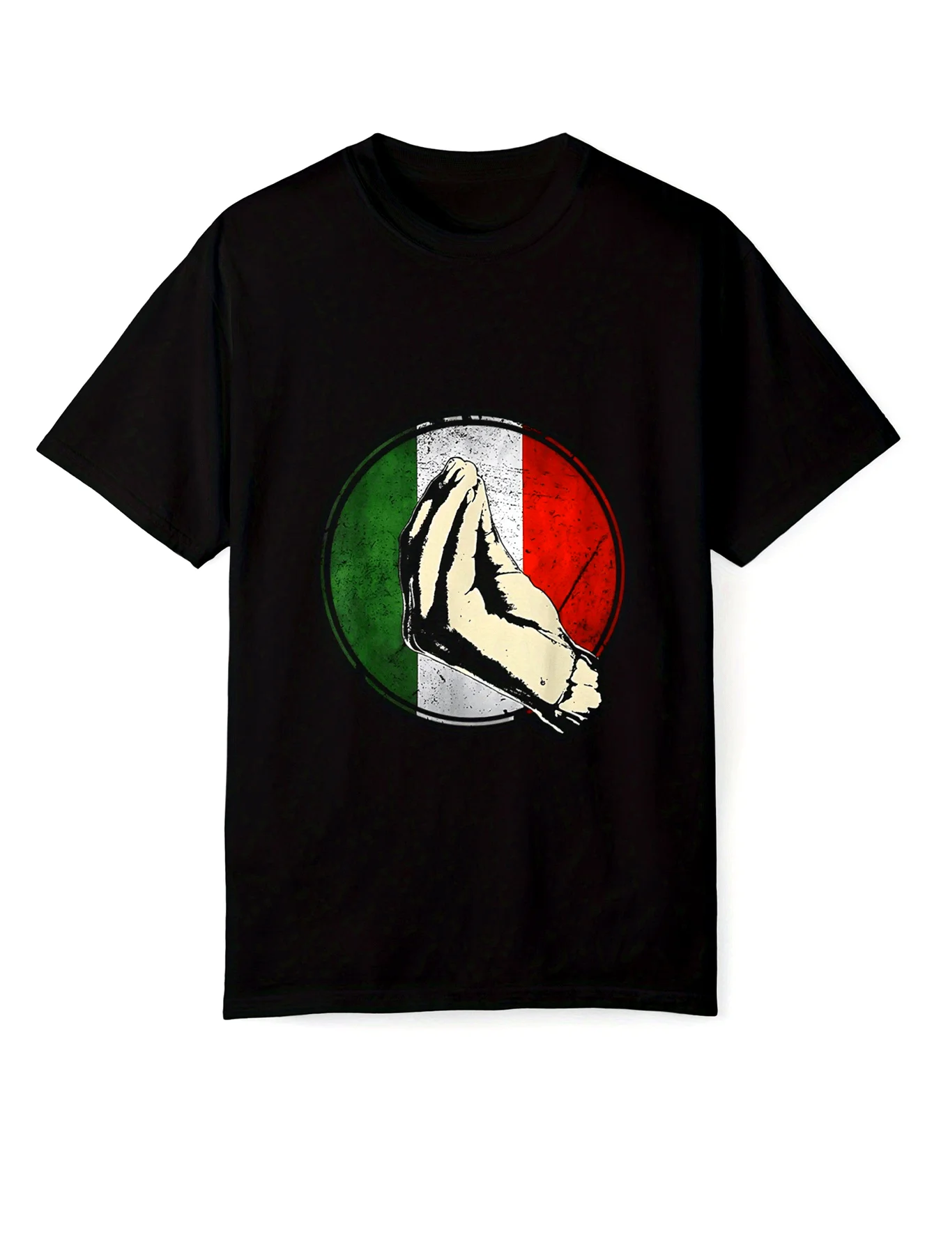 Men's Italian Flag Pattern T-shirt Black Prayer Hand Print Loose and Comfortable Short-sleeved Men's Daily Clothing