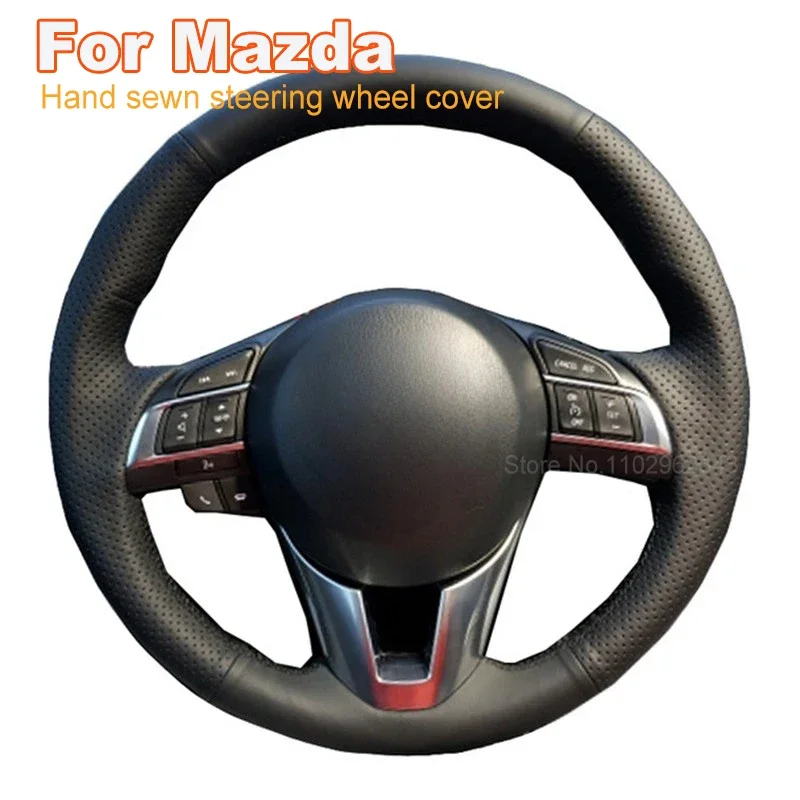 Hand Sewn Non-Slip Leather Steering Wheel Cover Wrap for Mazda CX-5 Atenza 2014 CX-3 2016 Scion IA 2016 - Car Accessory