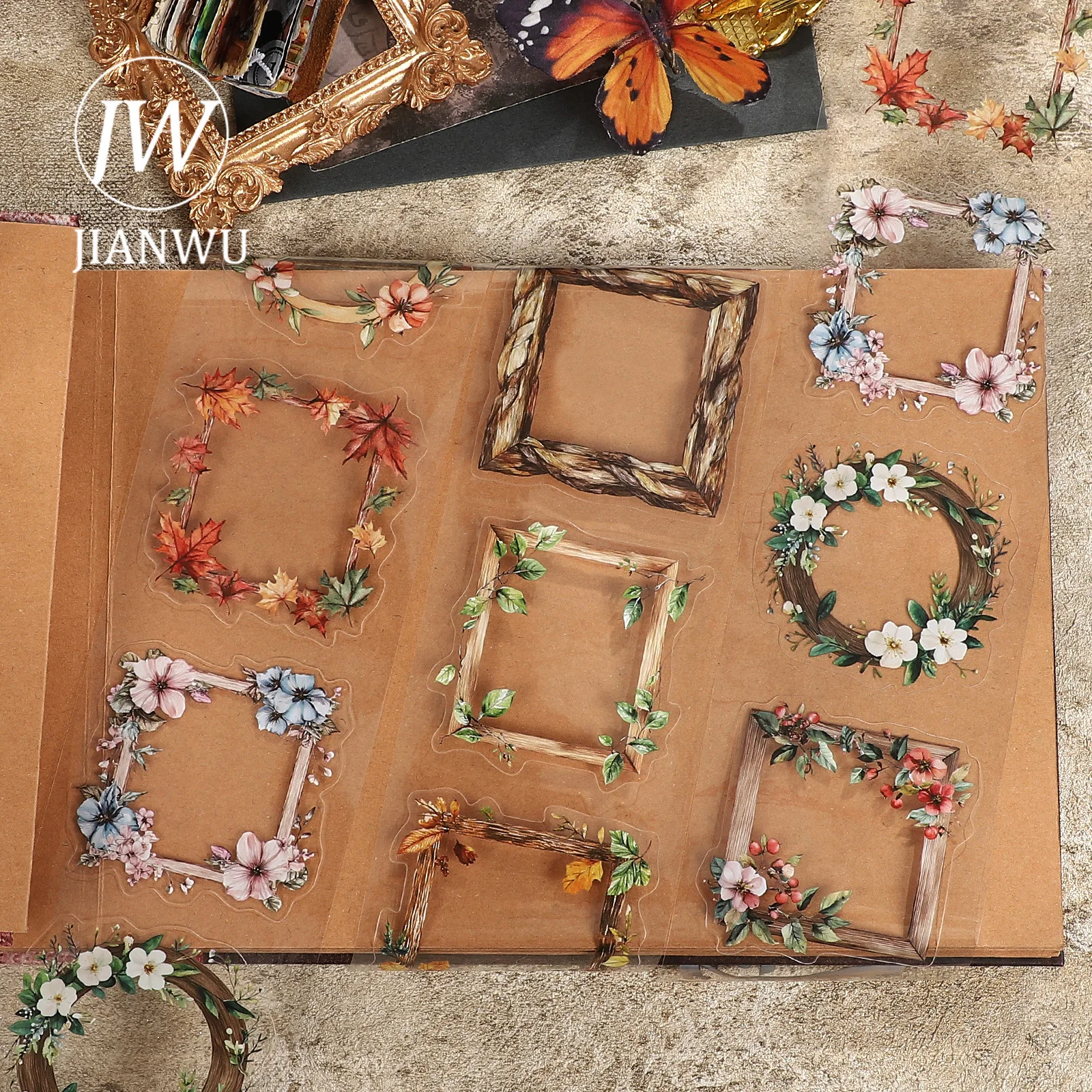 JIANWU 80mm*200cm Vintage Flower Wooden Border Landscape Material Collage Scrapbooking PET Tape Creative DIY Journal Stationery
