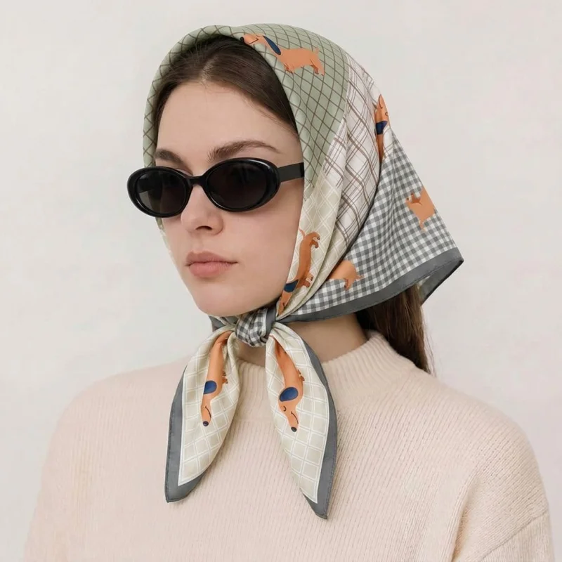 

Print Silk Scarf Turban Square Hijab Shawl Handkerchief Headscarf Headband Bandana Neckerchief Windproof Luxury Female Fashion