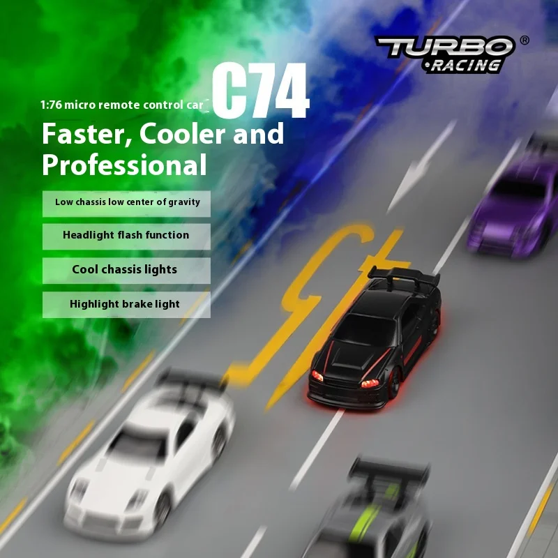 TURBO RACING RC CARS C74 sports car 1:76 full scale mini model remote control car can be played on the desktop as a gift