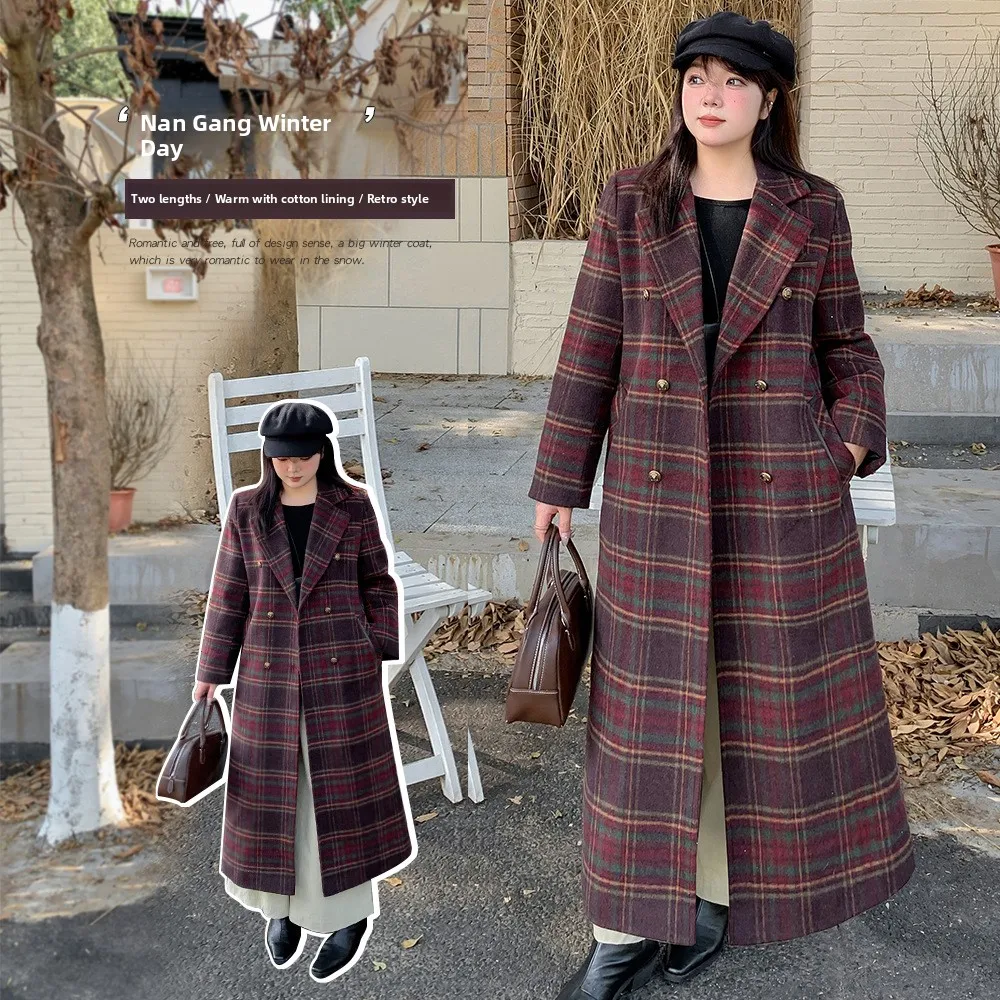 

Зимнее утепленное пальто в клетку, новинка, длинное, ниже колена, женская модная верхняя одежда больших размеров, дизайн Xuanchen, хит продаж