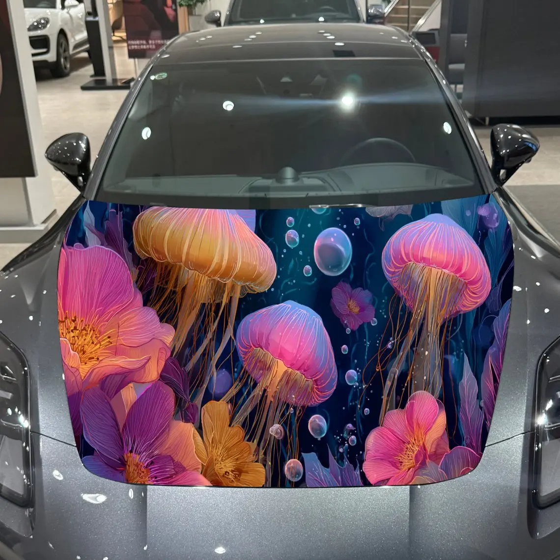 

Bubbly Jellyfish Flowers Car Hood Vinyl Stickers Car Surface Protection Decal Car Decoration Cover Vinyl Wraps Waterproof Self-a