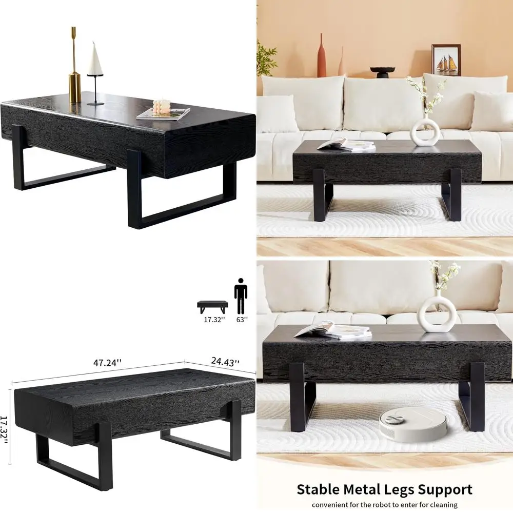 

Rectangle Marble Coffee Table for Living Room, Metal Legs, Dining Room, Apartment-Suitable, Elegant Design