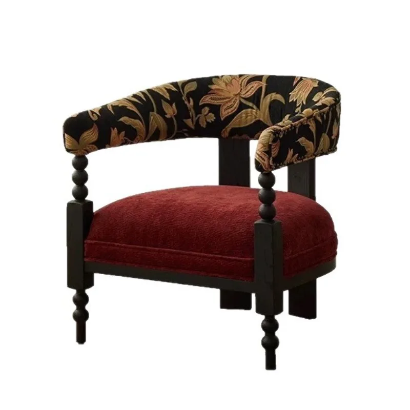 

French retro solid wood sofa fabric bedroom living room single chair lazy sofa chair single chair