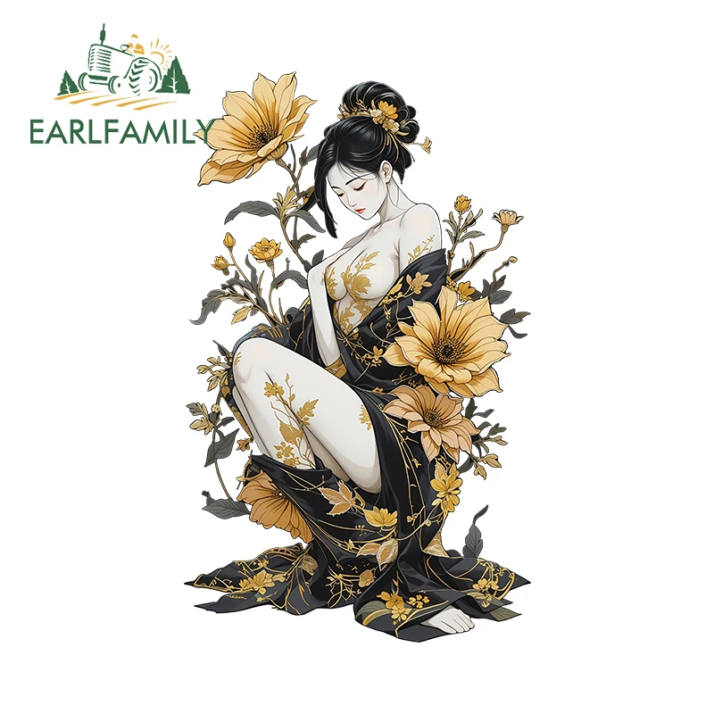 

EARLFAMILY татуировка для девочек, автомобильная наклейка, фрикаделька, японские желтые цветы, наклейки на окна, сексуальная татуировка, грудь, багажник, декор для ноутбука