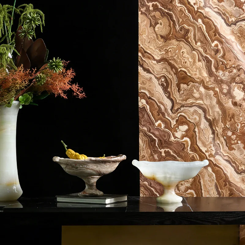Wabi Sandy Wind Medieval Tall Fruit Plate Travertine Ornament New Chinese Home Model Room Desktop Storage Soft Decoration