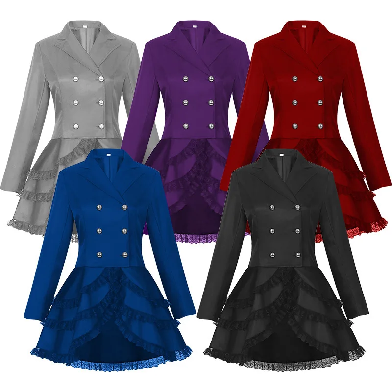 2024 New Women Medieval Victorian Costume Tuxedo Tailcoat Gothic Steampunk Trench Vintage Party Frock Outfit Coat