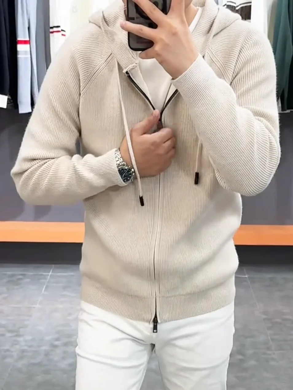 

Высококачественный мужской вязаный кардиган с капюшоном на молнии, осенне-зимний, модный, роскошный, легкий, повседневный, стандартного кроя