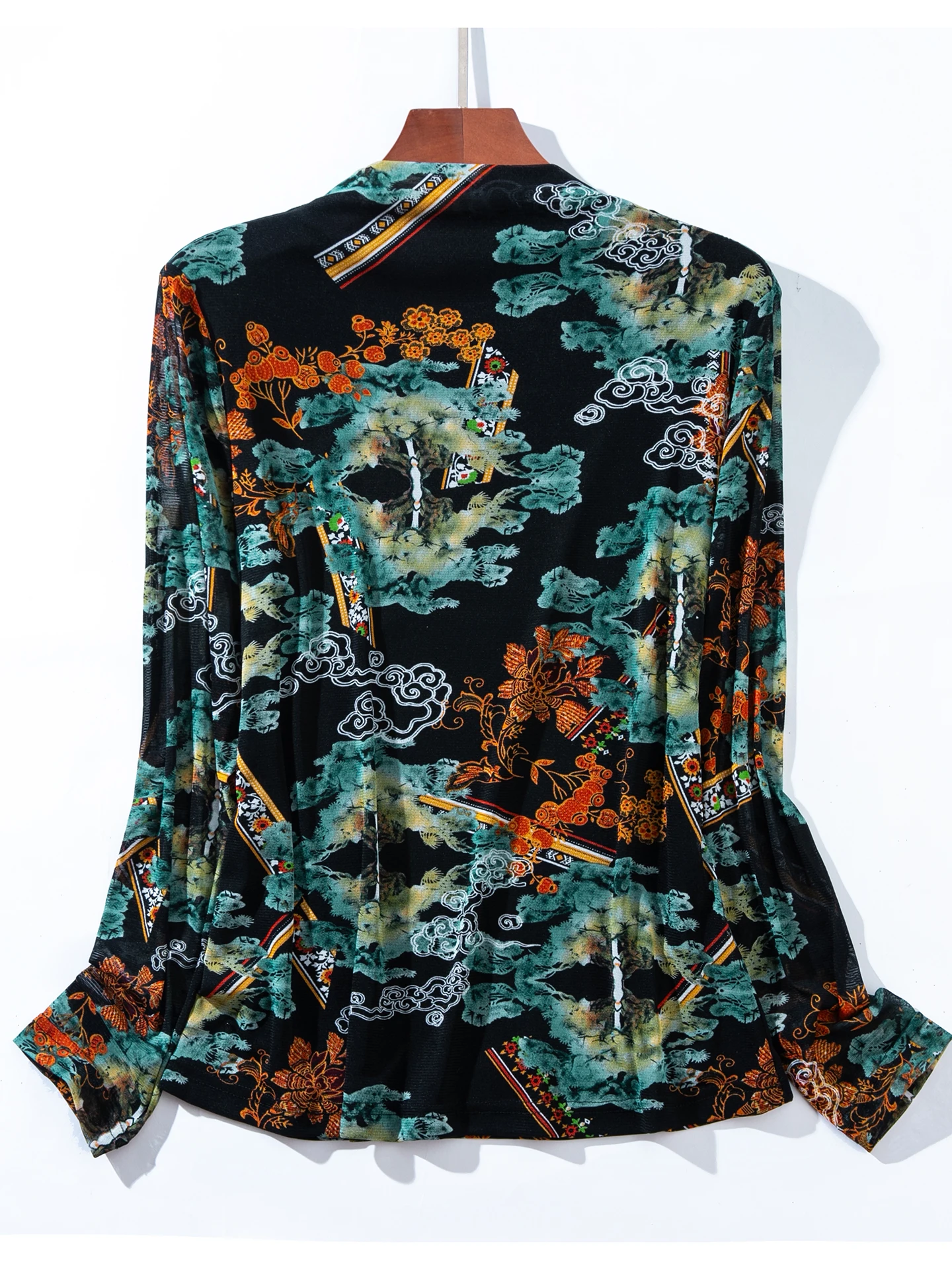 

Young and fashionable women's autumn mesh printed base shirt - loose and short, comfortable and fashionable, soft texture - a mu