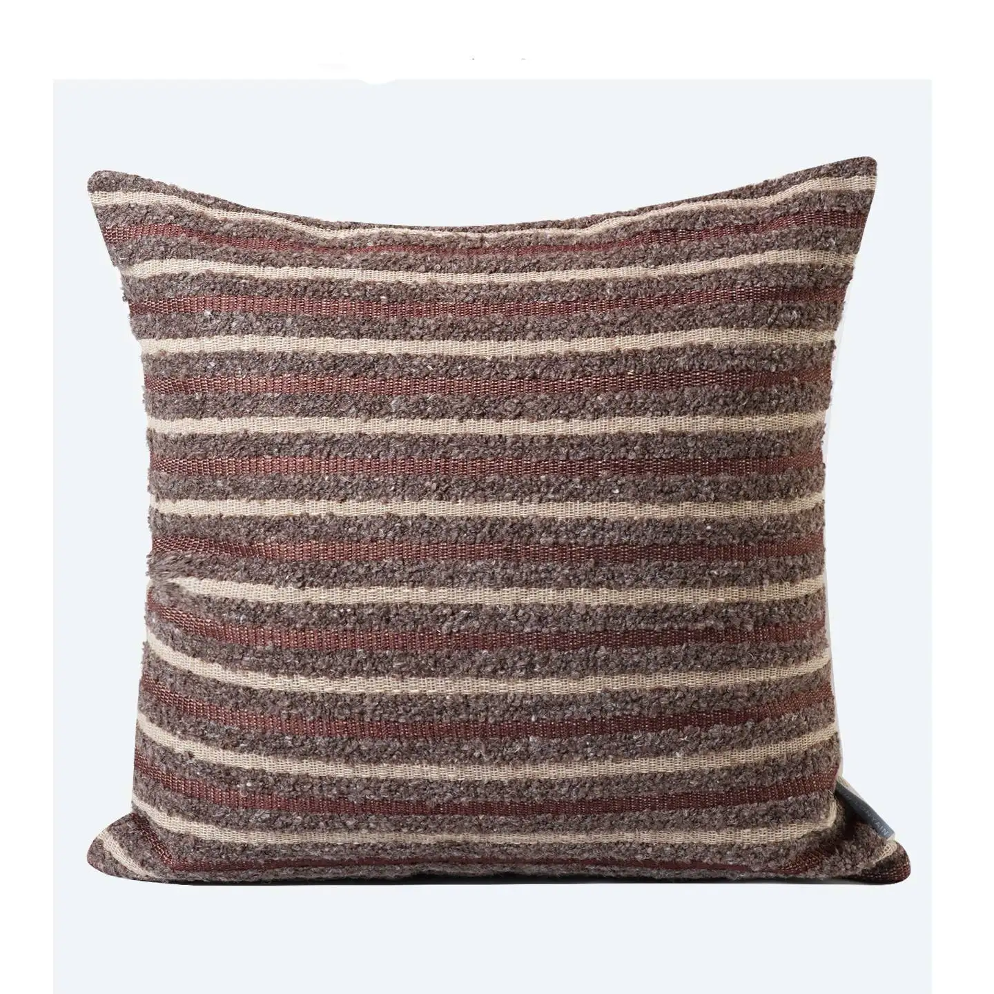 Linen Blend Cushion Cover Square Boho Decorative Pillow Case Mid Century Brown Beige Throw Pillow Cover for Hotel Airbnb No Inse