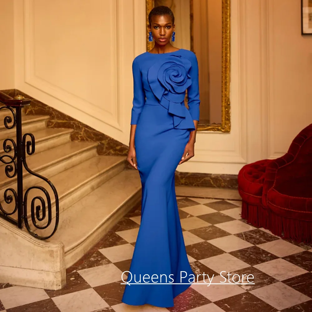Modern Mermaid Mother of The Bride Dress Customized Round Neck 3/4 Sleeves Big Flower Simple Evening Gown Guest Dresses image 4
