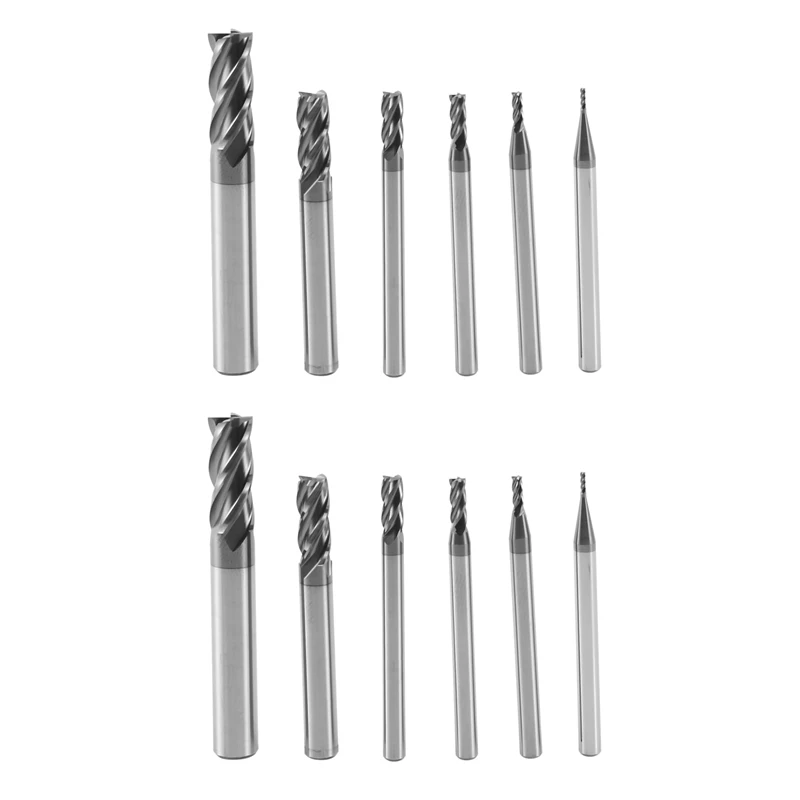 12Pcs 4 Flutes End Mills Set For Steels Square CNC Carbide Milling Cutter Spiral Router Bits Dia(1 2 3 4 6 8Mm)