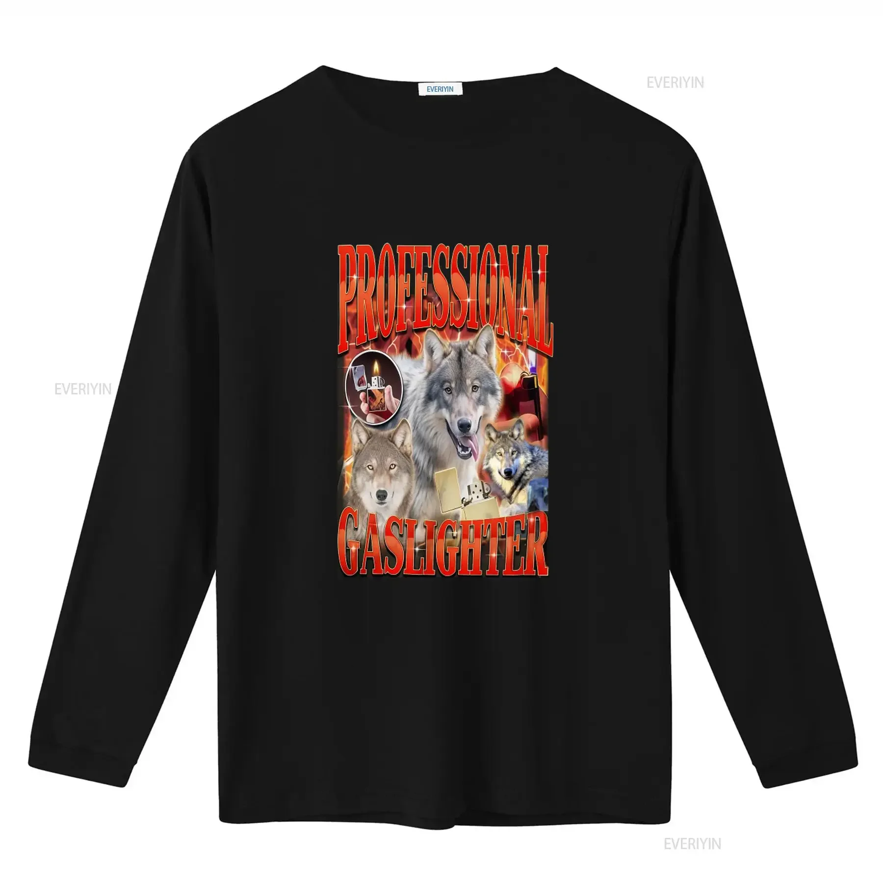 Professional Gaslighter T Shirt Gaslighting Isn Real Funny For Friends 90s Meme Humor with Wolf and Lighter Print vintage