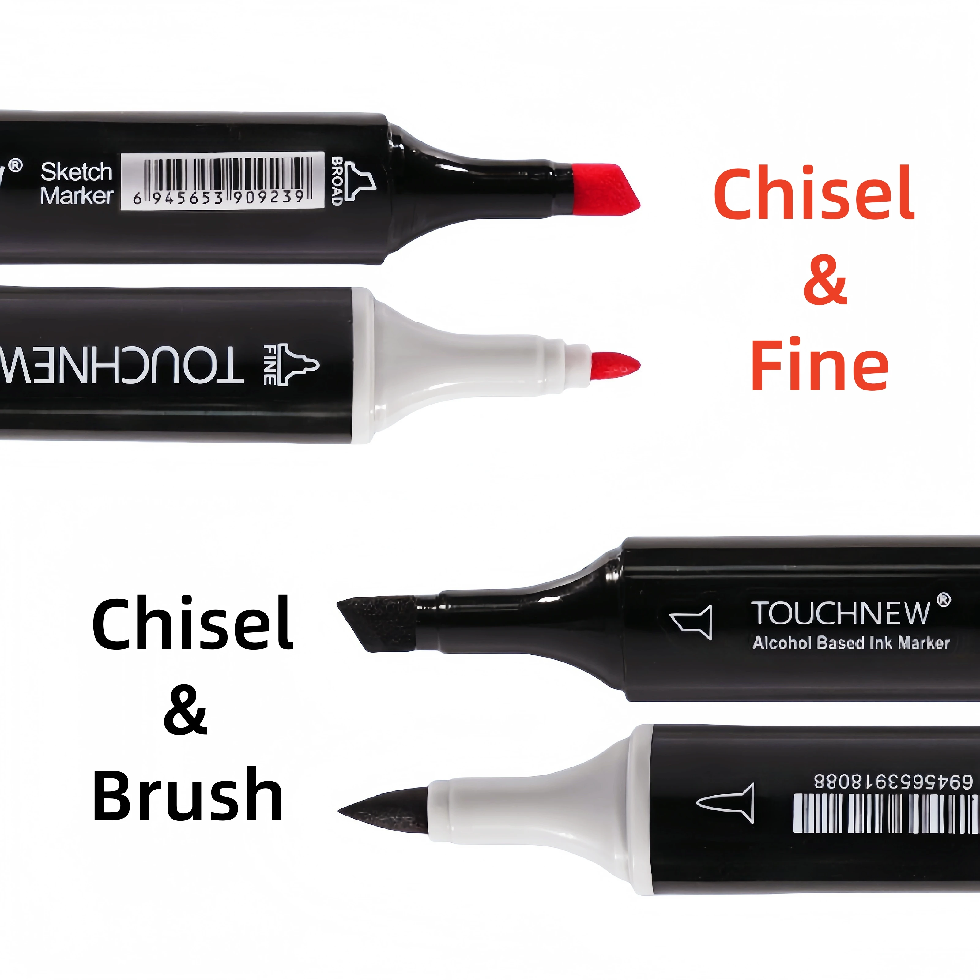 TOUCHNEW Alcohol Markers Soft Brush, Dual Tip Fine&Chisel / Brush&Chisel Art Markers Set for Adult Artists Drawing Coloring