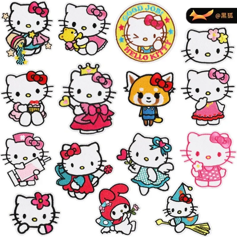 Anime Cartoon Sanrio figurka haftowane naszywki Hello Kitty Girls Boys Cartoon tkanina haftowana naklejka na odzież hurtowa