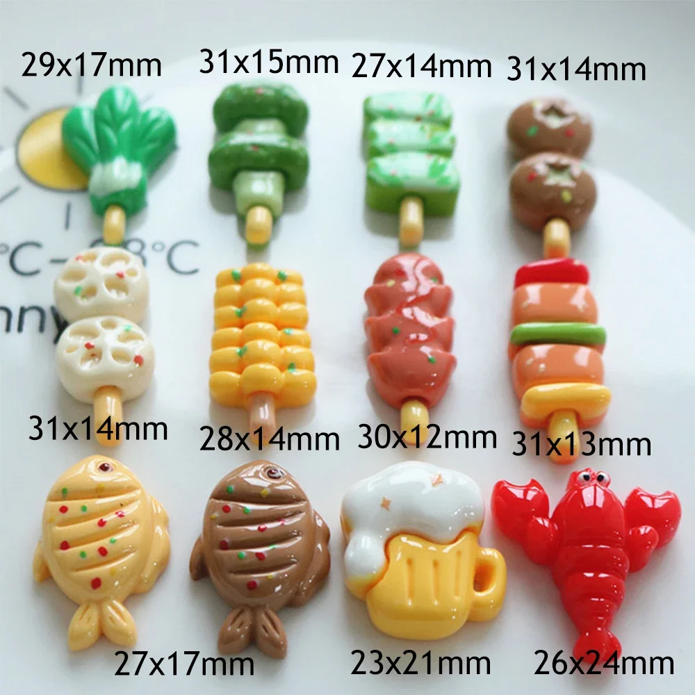 10PCS Shiny Barbecue Skewers Series Miniature Flatback Resin Cabochons For Hairpin Scrapbooking DIY Home Decor Craft Accessories