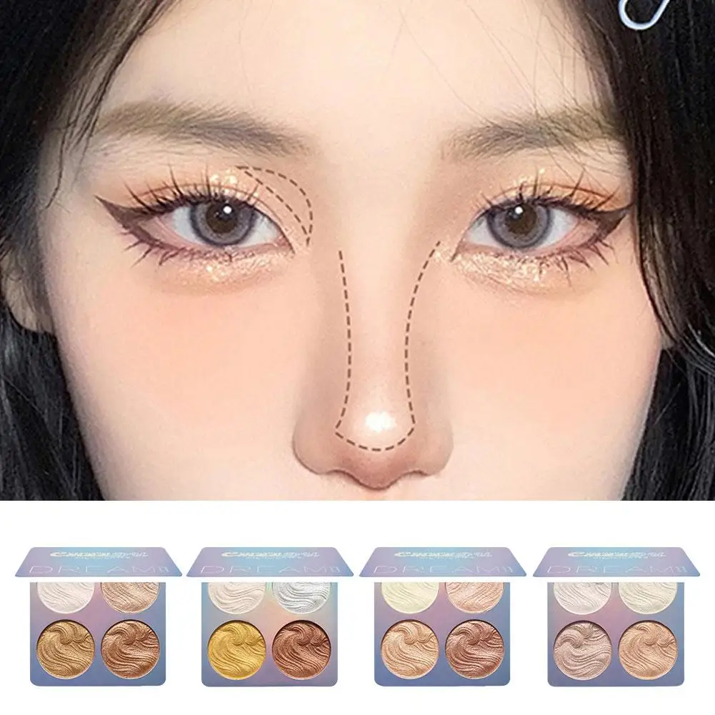 4 Colors Waterproof Face Baked Highlighter Palette Makeup Skin Brighten Contour Luminous Long Lasting Shiny Bronzers Powder M3f6