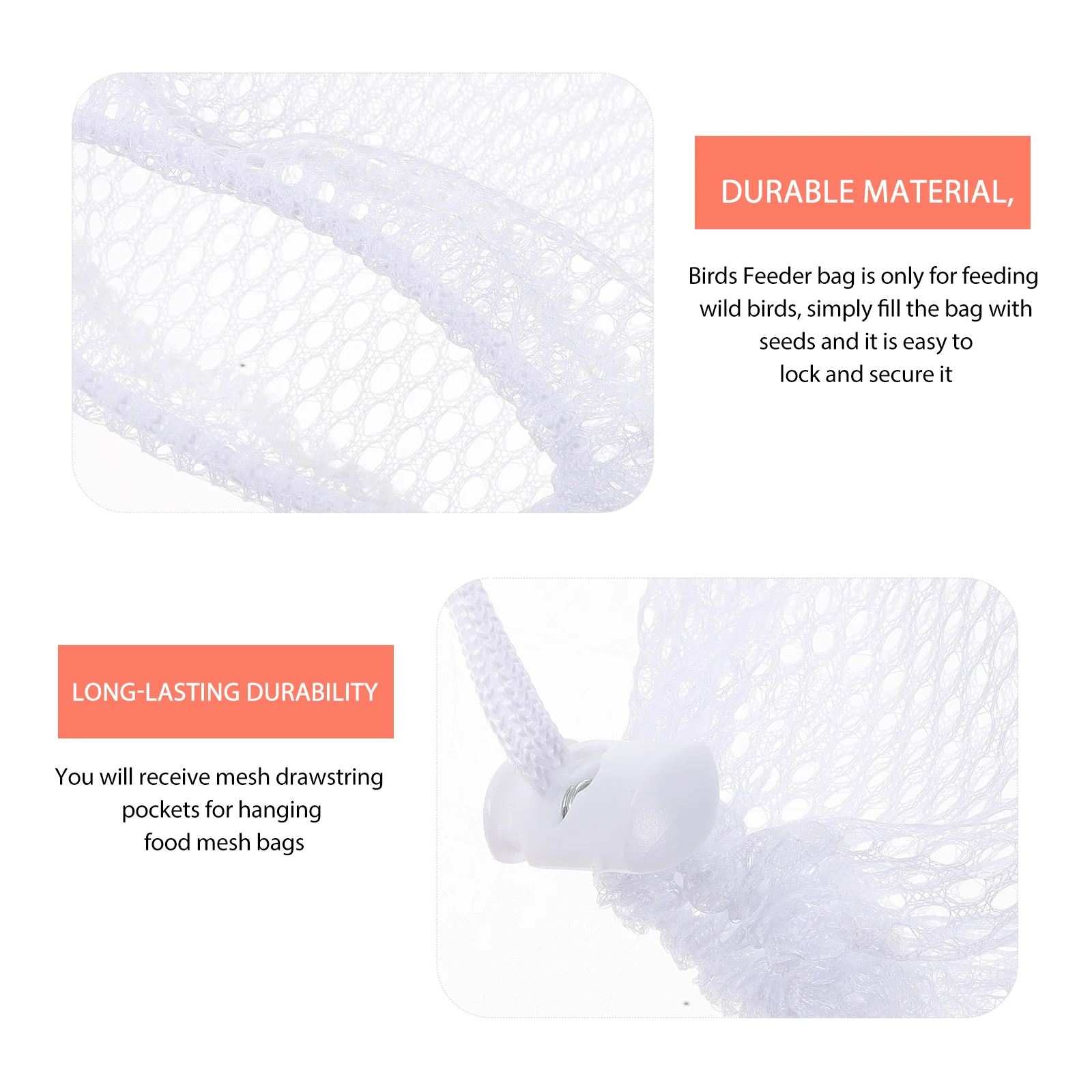 

5 Pcs Bird Feeder Mesh Bag 12x28cm Polyester Drawstring Bags Wild Birds Food Socks Finch Feeders Reusable Garden Yard Decor