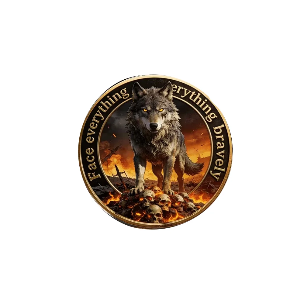 Flat Stainless Steel Glass Brooch Wolf Skull Personality Lapel Badge Accessories