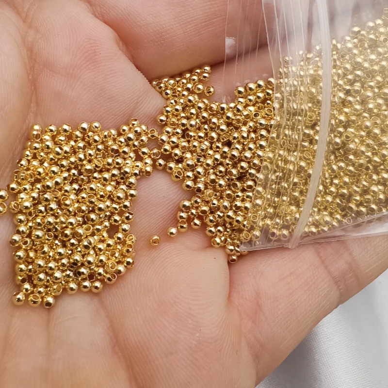2000pcs Anti-fading Gold Rhodium Silver Color 2mm 3mm Metal Brass Round Spacer Beads DIY Jewelry Making Components