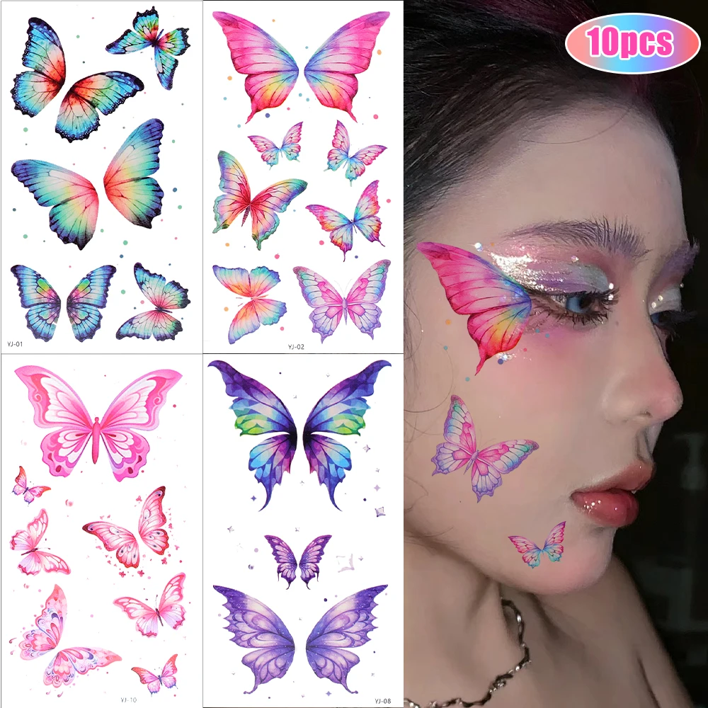 50PCS Butterfly Temporary Tattoo Waterproof Colorful Wings Eyes Corner Waterproof Art Face Stickers Makeup Stage Festivals Party