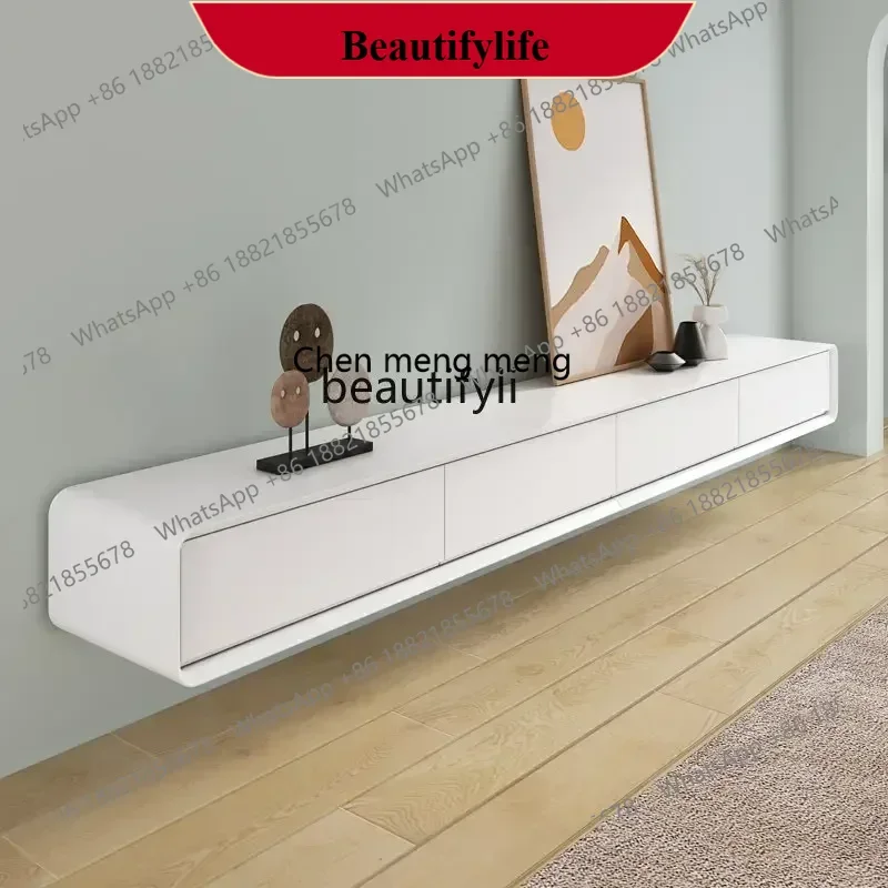D178  Y zq Rounded Corner Hanging Wall-Mounted Solid Wood TV Cabinet Ultra-Thin Living Room Small Apartment Coffee Table TV Cabi