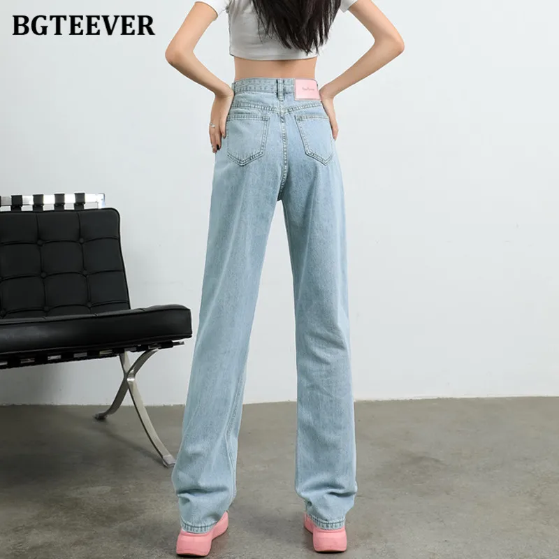 

BGTEEVER Casual Loose Pockets Women Long Jeans Fashion High Wasit Ladies Denim Trousers Autumn Cotton Denim Pants Female