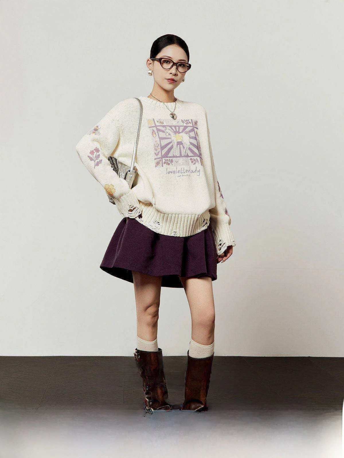

Loose round Ne Women's Sweater White Color Spring New Sle Casual Comfortable Faion by Zhou Li Wu Brand