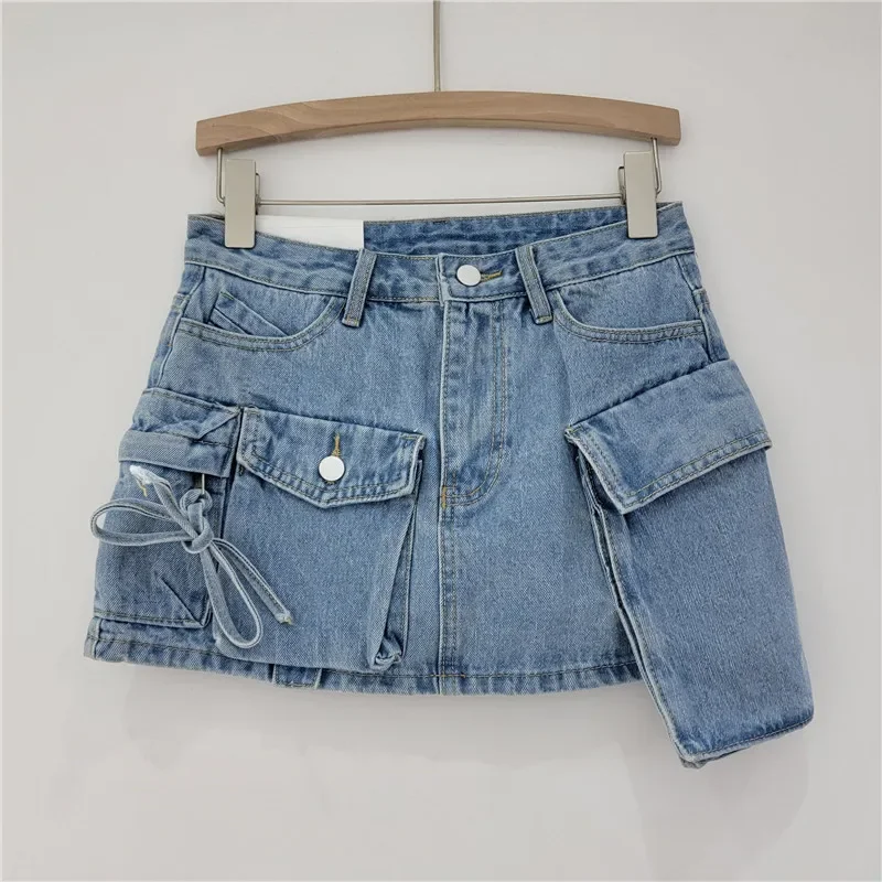 

Irregular Workwear Denim Short Skirt Women's High Waist A-line Wrap Hip Skirt Sexy Nightclub Dance Skirt