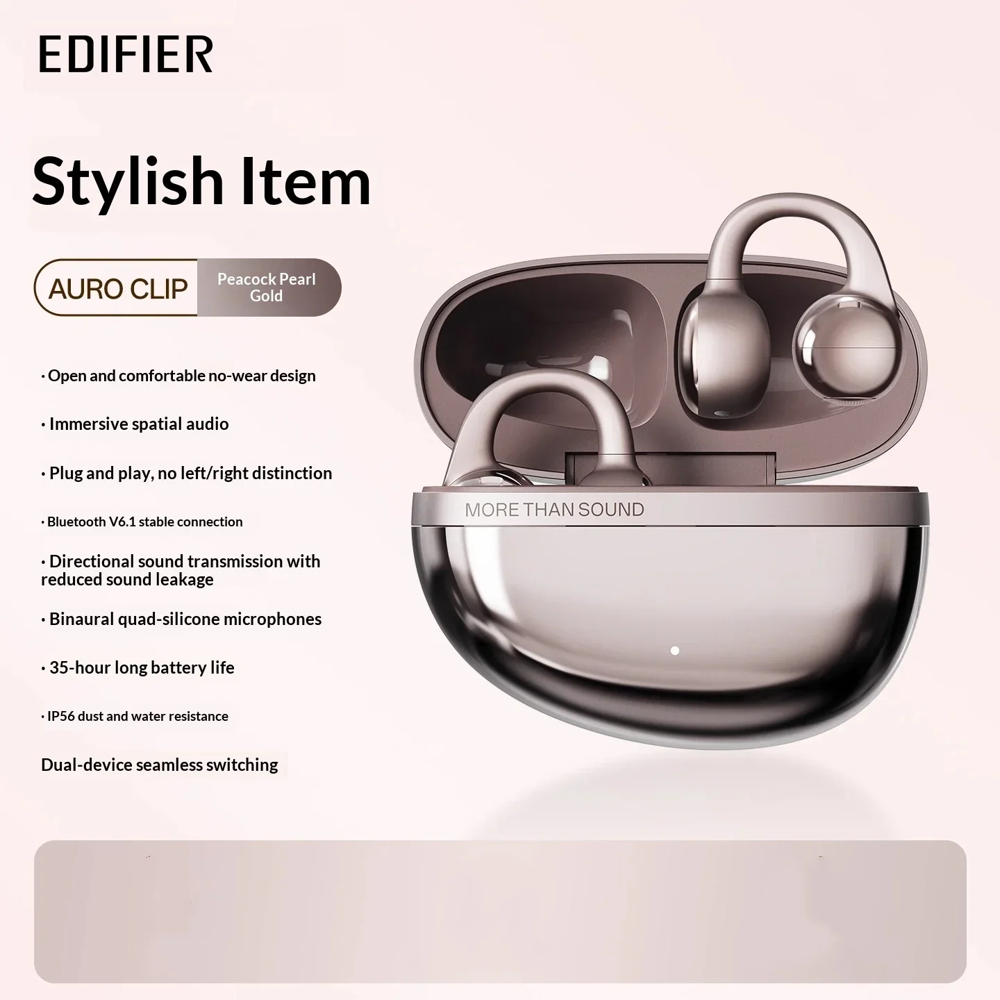 EDIFIER Auro Clip Wireless Bluetooth Headphones Bluetooth 6.1 35H Long Battery Life Bass Turbo Waterproof Earphones Sports Music
