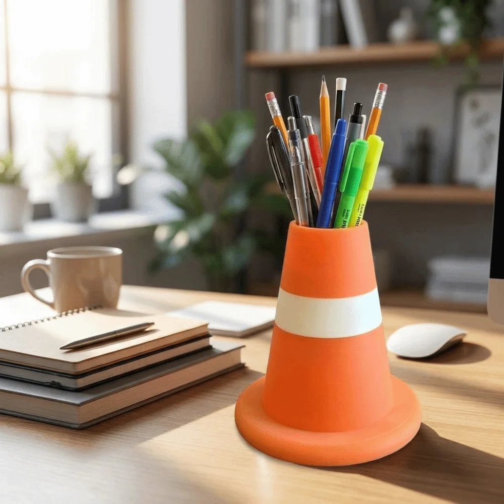 3D Printed Traffic Barrier Pen Holder Plastic Colorful Stationery Storage Box Decorative Makeup Brush Storage Box Office