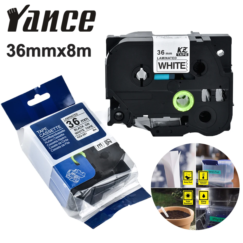 Yance TZe-261 36mm Laminated Tape TZ161 Tze 261 461 TZE-661 Ribbon Compatible Brother for Label Maker Printer PTP710 Labeler