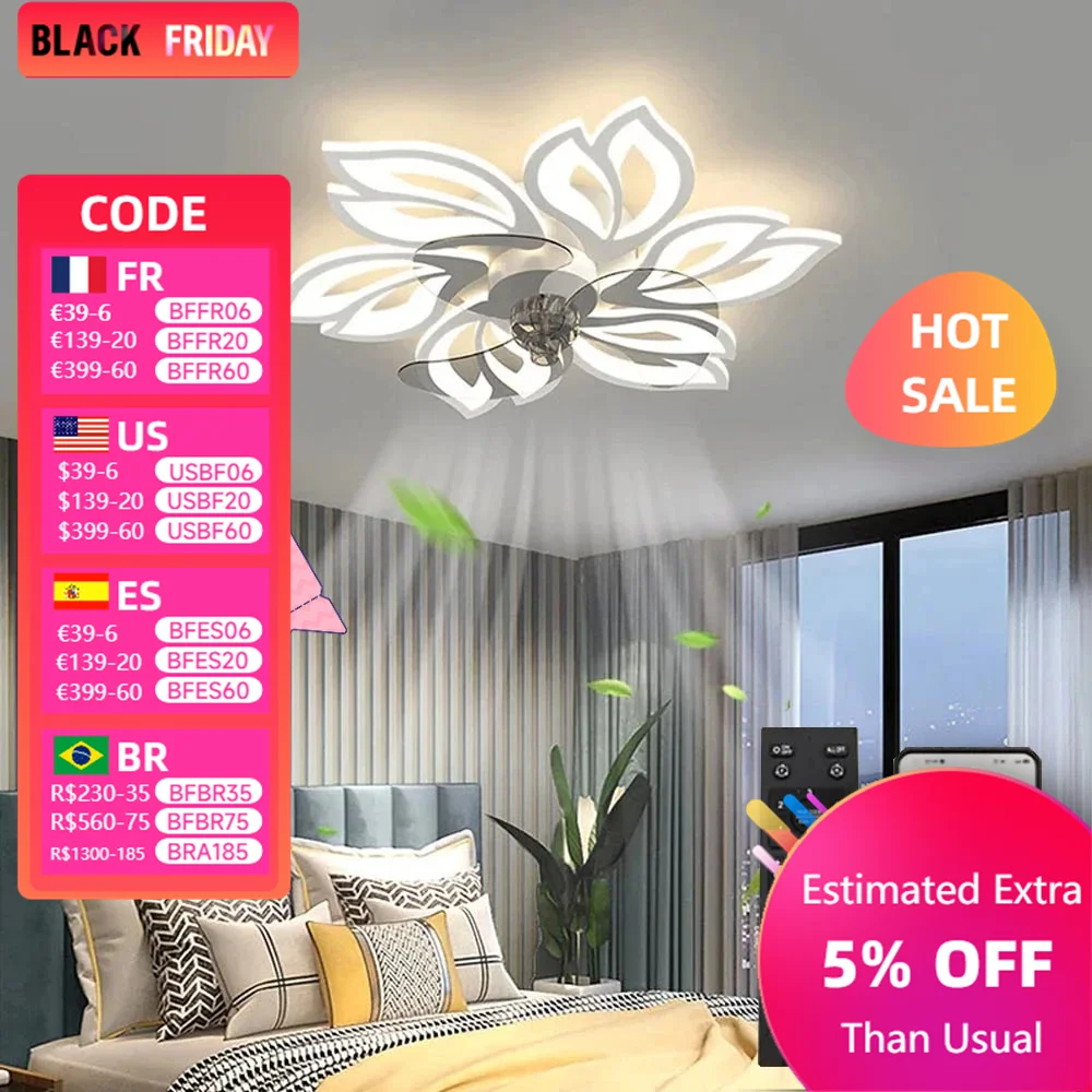 LED Modest Ceiling Pendant Lamps with APP RC for Living Dining Table Room Bedrooms Home Decoration Hanging Fan Lights Fixtures