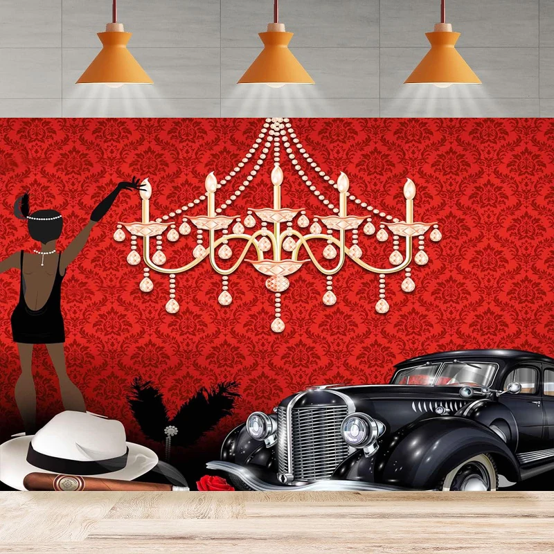 

Photography Backdrop Harlem Nights Dance Vintage Crystal Chandelier 1920s Murder Mystery Background Party Backdrop Wall Banner