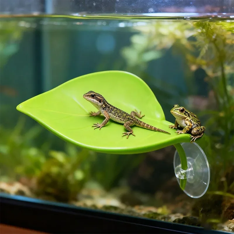 Reptile Basking Area Resting Terrace Frog Habitat Leaf Suction Cup Tank Accessories Simulated Leaves for Geckos