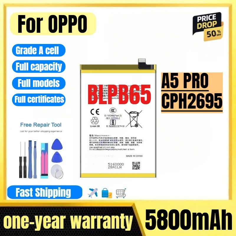 

BLPB65 for OPPO A5 PRO/CPH2695 Mobile Phone Battery High Quality High Capacity Replacement Bateria Grade A Cell with Tools