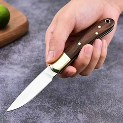 Cuchillo plegable de acero inoxidable para acampada con madera maciza