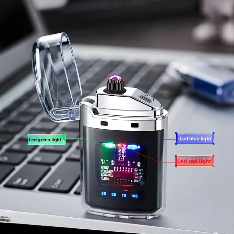 Dual Arc Lighter Type C Rechargeable Transparent Shell Waterproof Windproof Portable Luxury Electronic Lighter for Outdoor Use