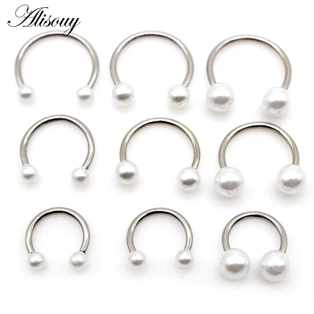 1 قطعة الفولاذ المقاوم للصدأ 16 جرام اللؤلؤ ثقب الأنف التعميم C كليب الشفاه الزنمة الحاجز الدائري اللولب الغضروف القرط 8/10/12 مللي متر #2