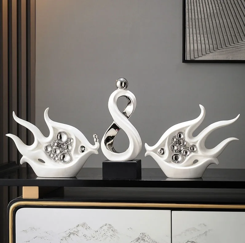 Modern Creative Annual Surplus Fish Ceramic Ornaments Office Desktop Figurines Decoration Home Porch Cabinet Furnishing Crafts