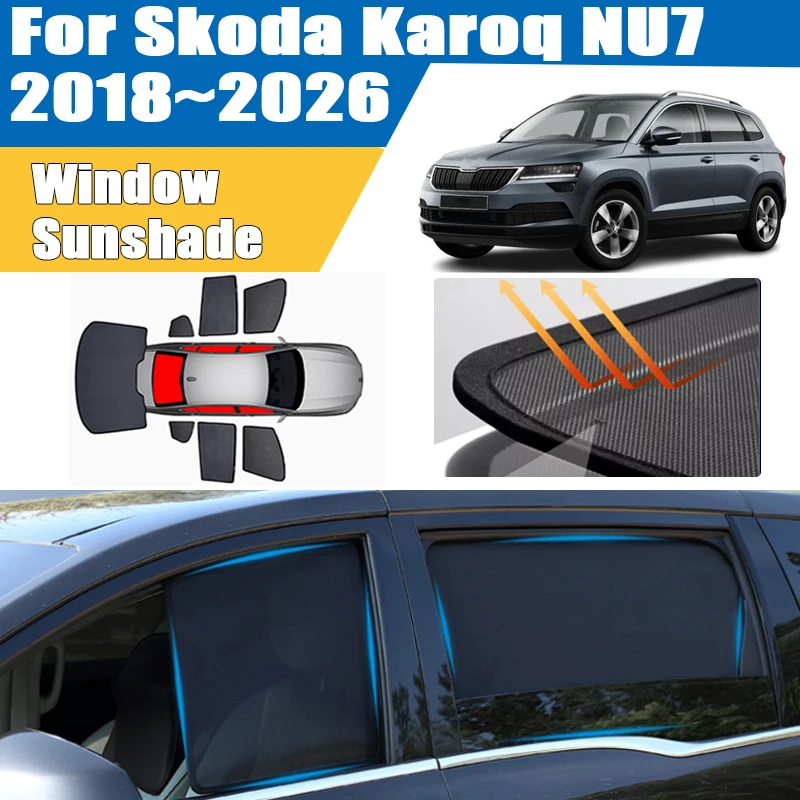 For Skoda Karoq NU7 2018~2026 Windshield Window Visor Heat Insulation Mesh Sunshade Mosquito Repellent Car Curtain Accessories