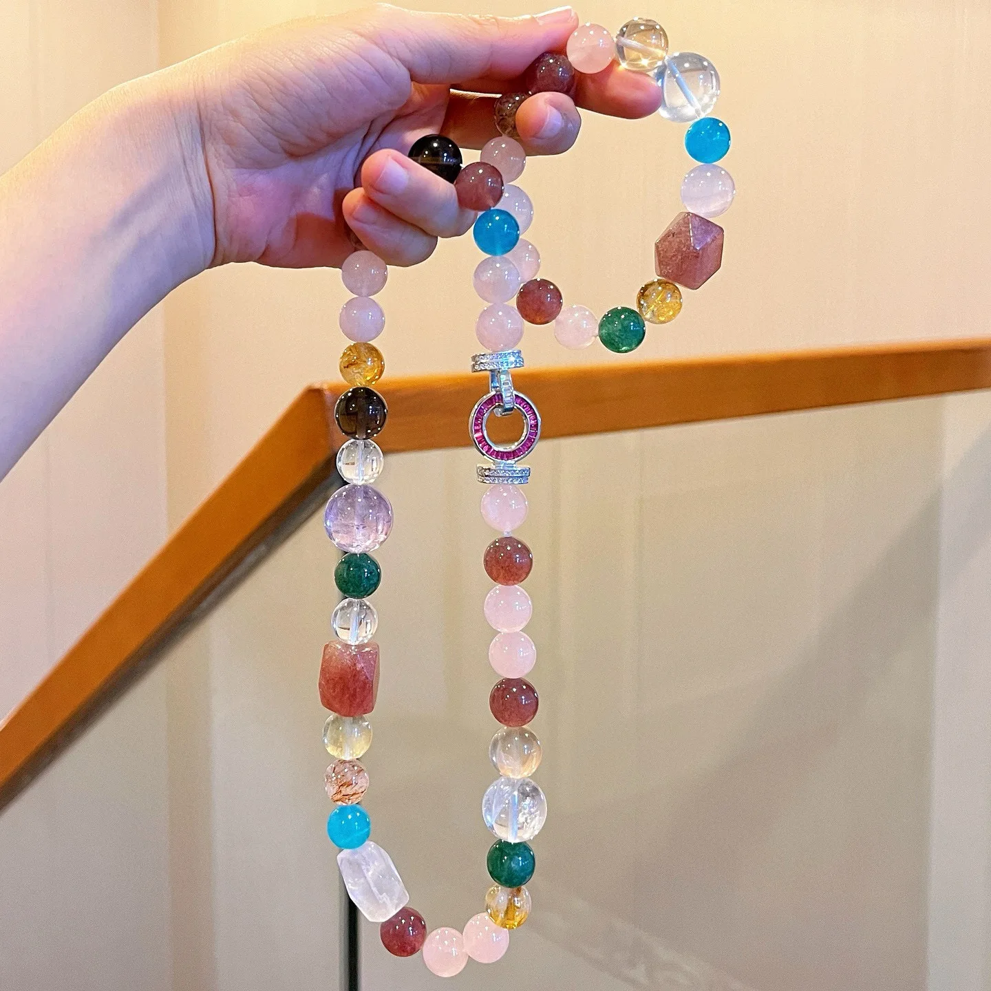 SET Jewelry Citrine Amazonite Amethyst super7 pink rose quartz round Necklace bracelet High End Women's Wedding Party view 4
